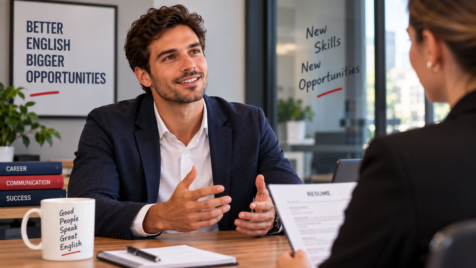 Profissional participando de uma entrevista de emprego em inglês