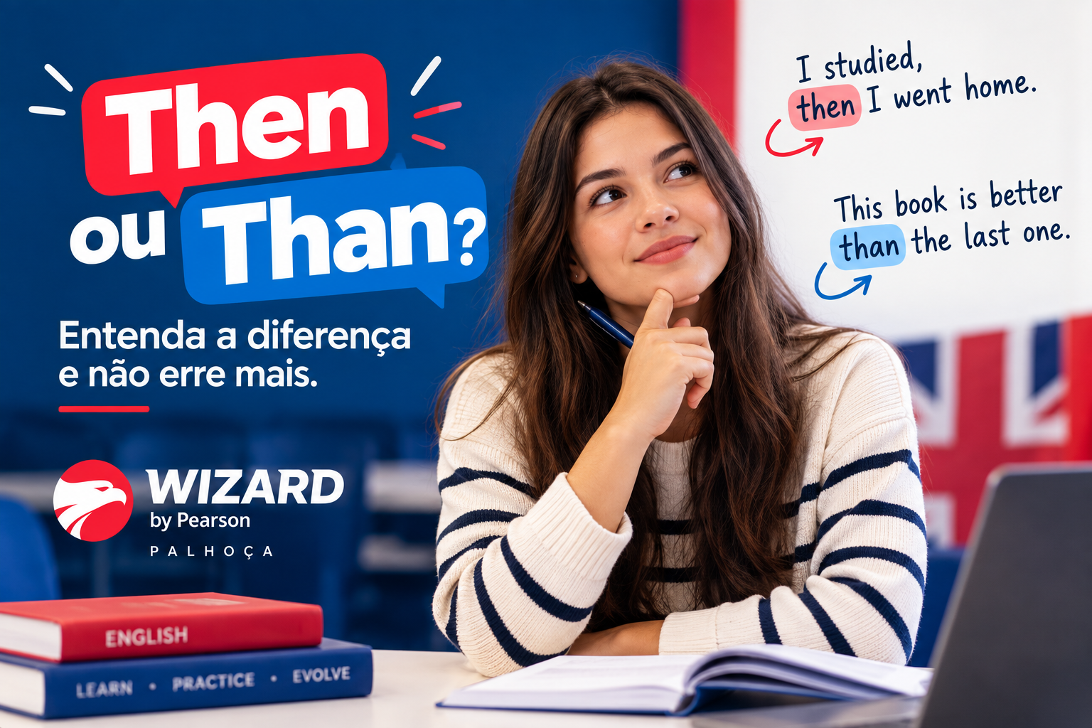 Estudante aprendendo a diferença entre Then e Than em inglês